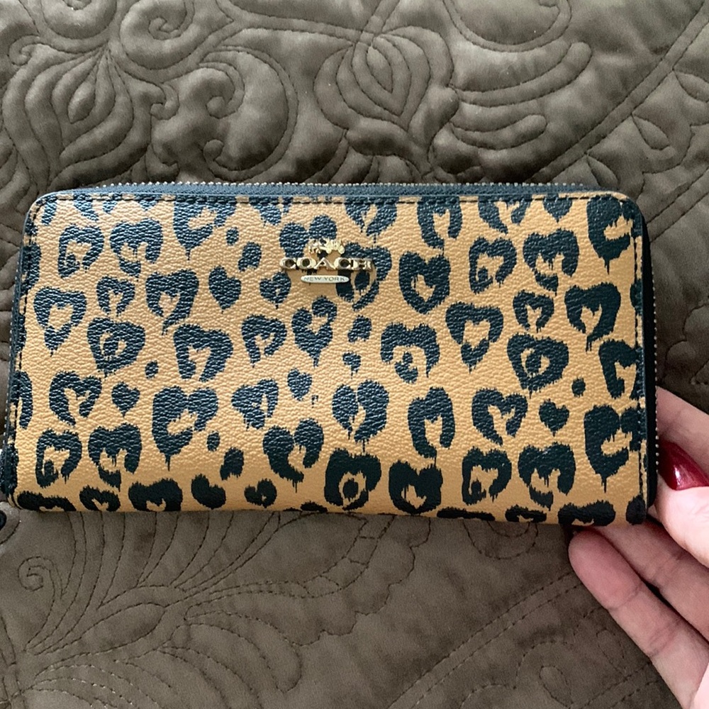 Coach leopard/ heart print wallet